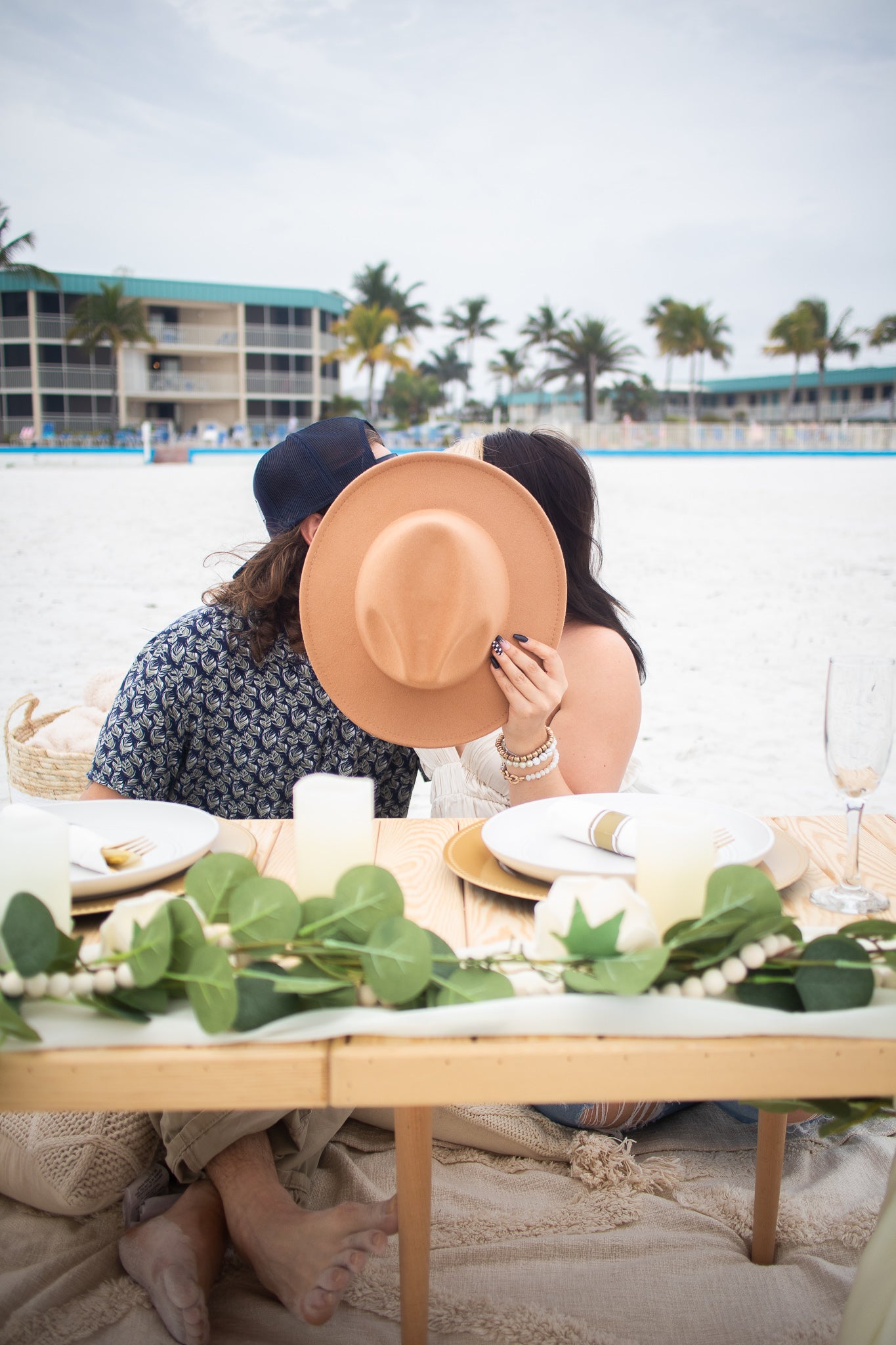 luxury beach picnic setup for couple on Fort Myers Beach Florida by Picnic Goals