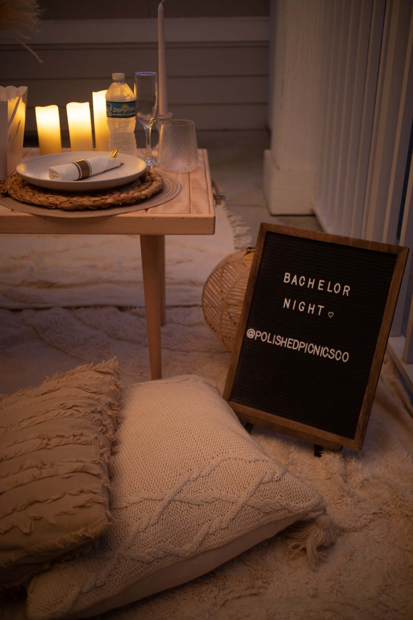 polished picnic bachelor night picnic setup at home in southwest, florida