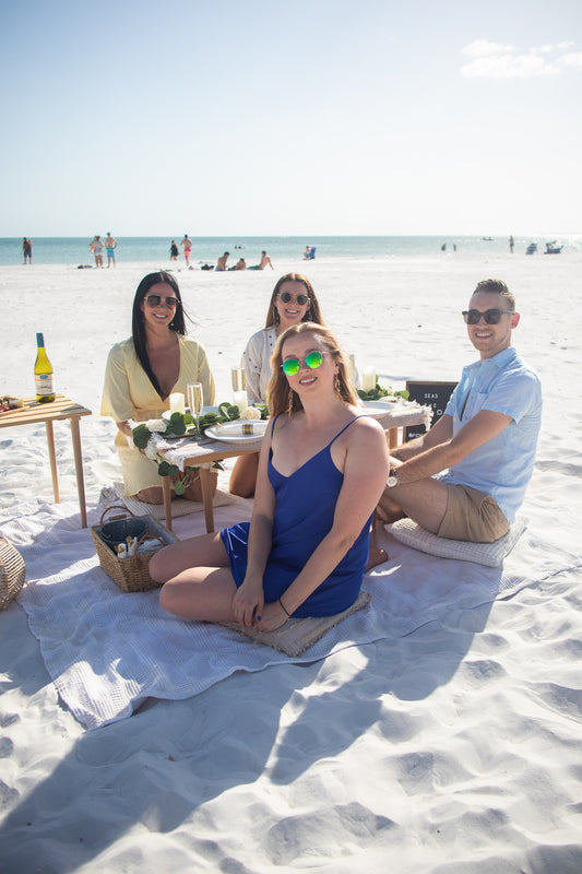 friends get together at beach picnic